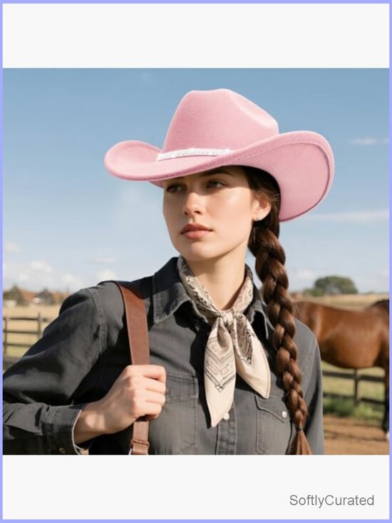 Classic Western Rhinestone Cowboy Hat Wide Brim Felt Fedora Unisex